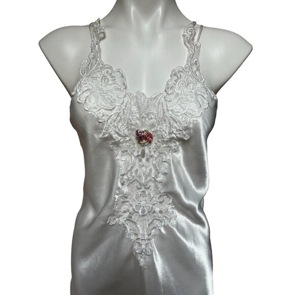 Vintage 80s White Satin Lace Slip Dress Medium fits Small - Picture 2 of 12